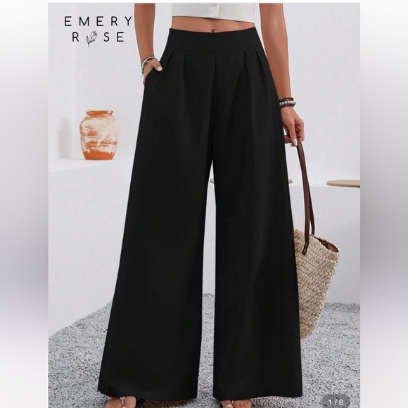 Elegant Black Wide-Leg Pants - Picture 1 of 8
